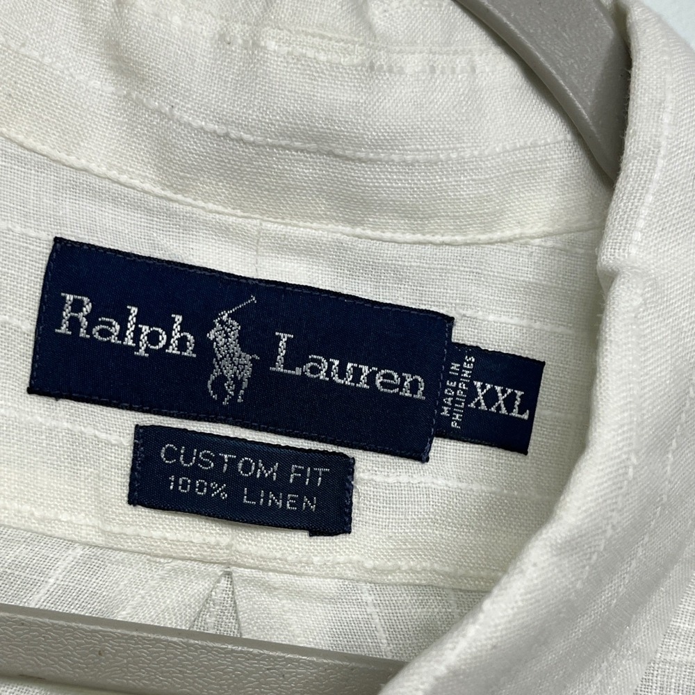 Ralph Lauren Mens XXL White 100% Linen Custom Fit Button Down Shirt - Picture 6 of 7